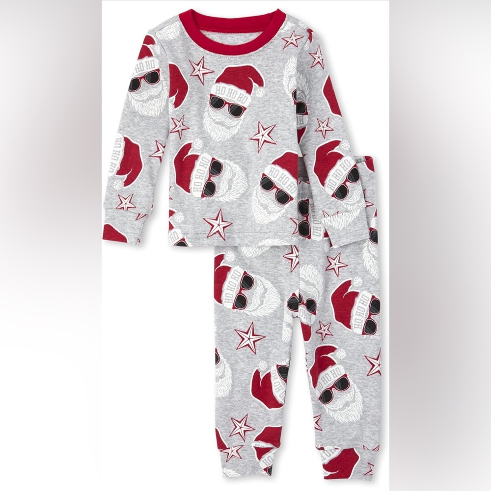 The Children's Place Holiday 2 Piece Snug Fit Cotton Pajamas, Glow Cool Santa